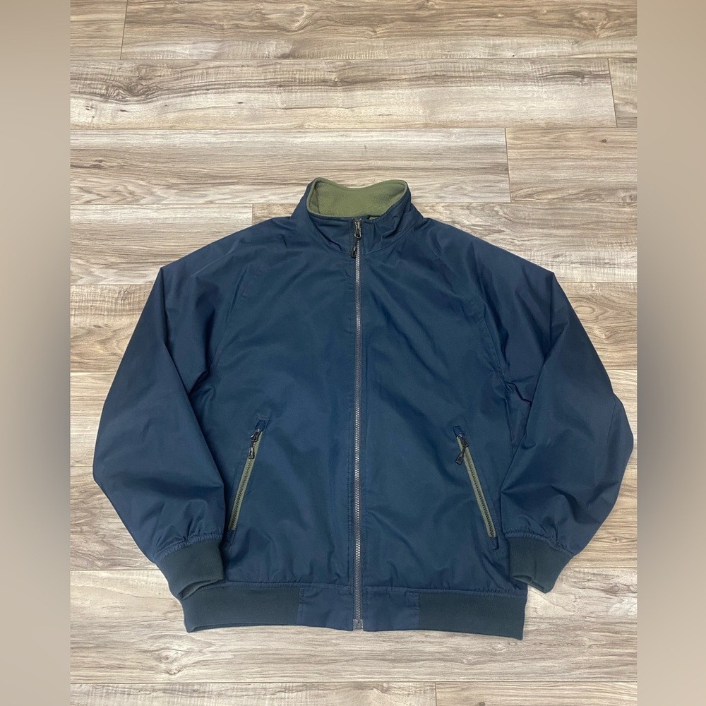 Orvis Mens Size Medium Jacket Navy Fleece Lined Bomber Zip Front Outdoor